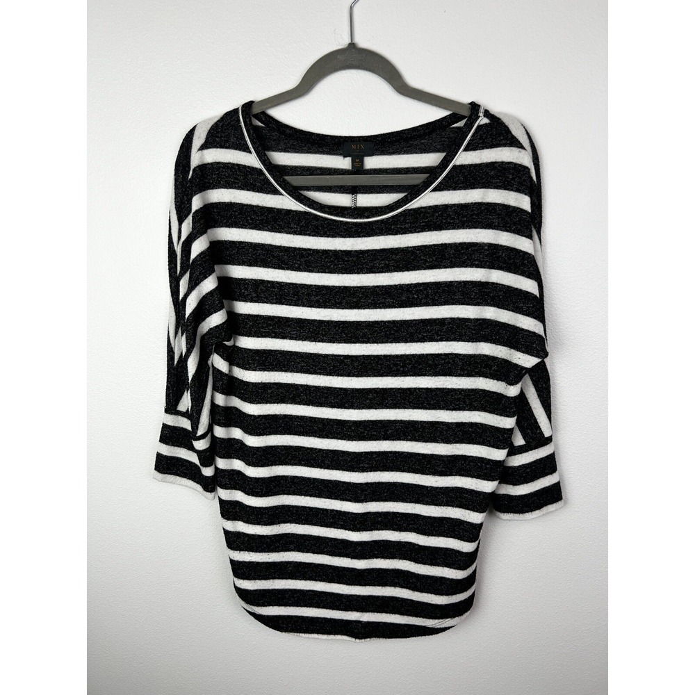 Mix by 41 Hawthorn Women's Top Size M Dark Gray and White Striped 3/4 Sleeve